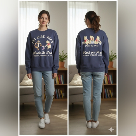 Disney Navy Winnie the Pooh Sweatshirt 100 Acre Wood NWOT - Picture 2 of 5